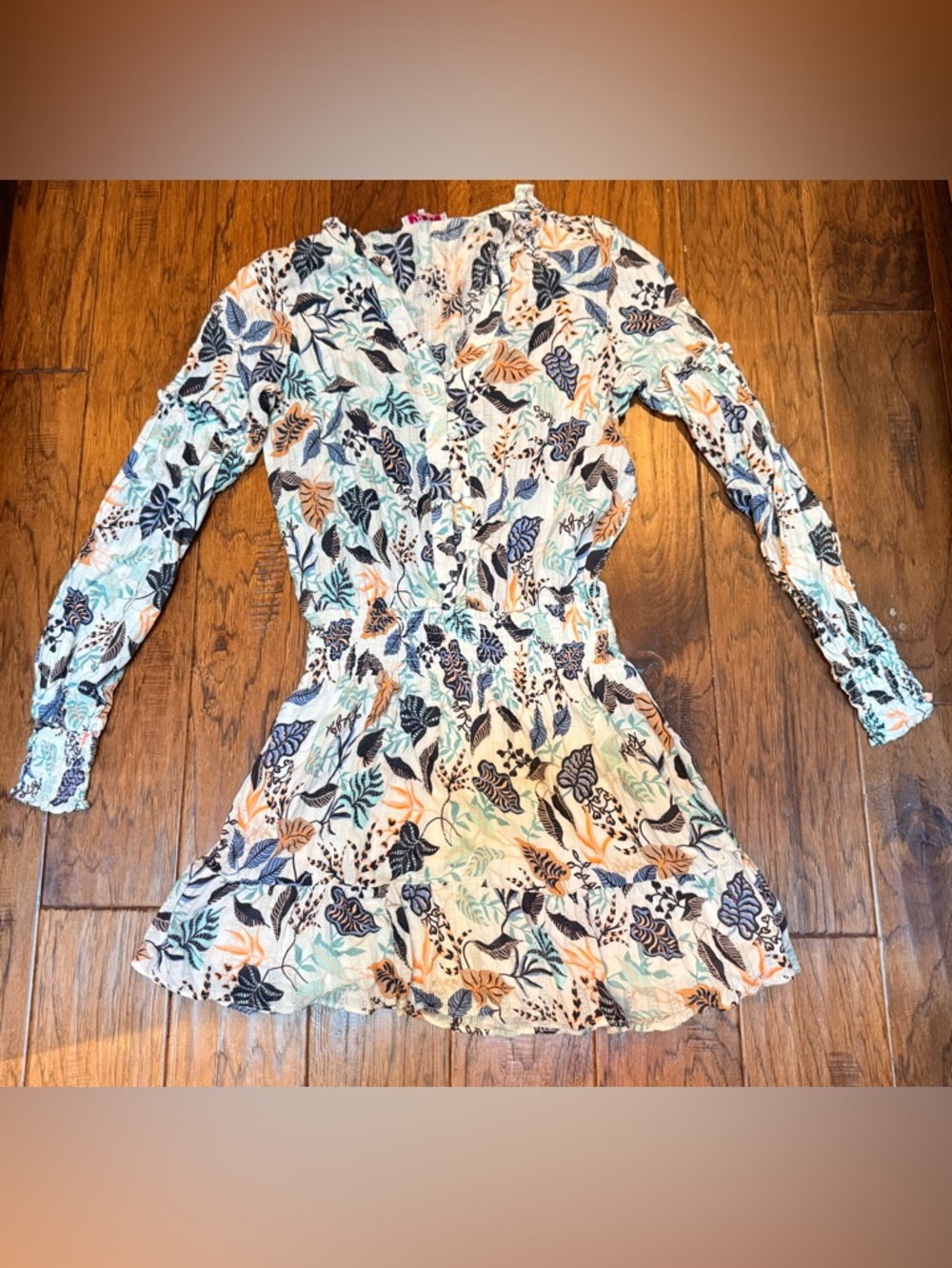Parker Floral Mini Dress Small Boho Festival Long Sleeve Ruffle Hem Cotton Lined - Picture 4 of 16